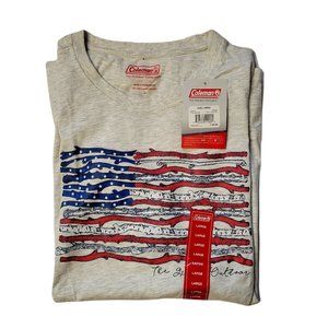 Coleman Great Outdoors American Flag Sticks Gray Cotton T-Shirt Men's Size Large